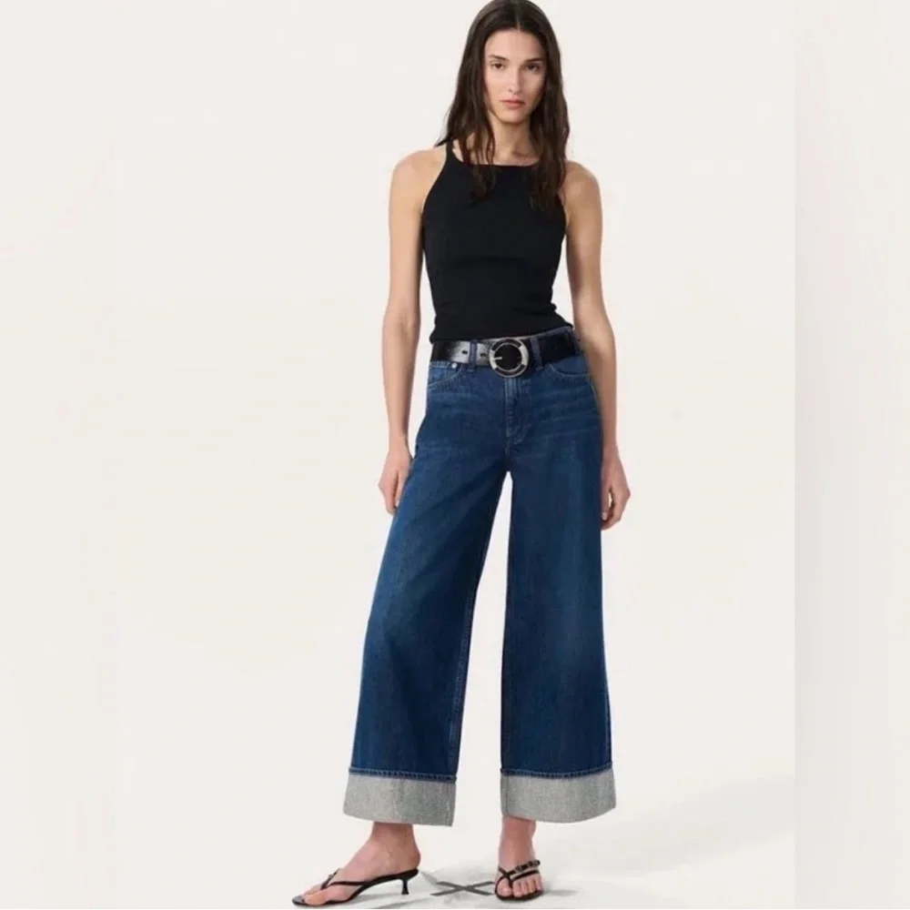 rag & bone Dark Blue Wide-Leg Cropped Jeans - Picture 4 of 5
